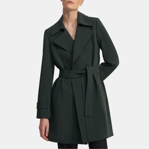Dark Green Theory Oaklane Belted Crepe Trench - size P